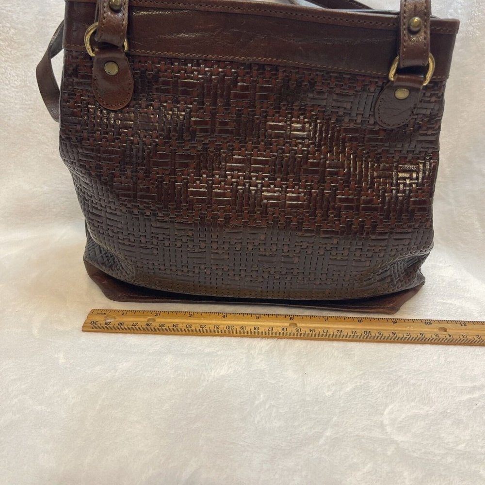 Brahmin Vintage Woven Leather Cognac Brown Shoulder Bucket Bag - VGUC - Picture 10 of 12
